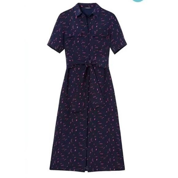 Lafayette 148 NY Doha Shirtdress 100% Silk Confetti Print Collared Shirt Dress